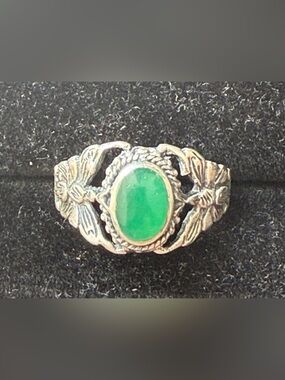 VTG Sterling Silver Jade Butterfly Ring Sz6.75